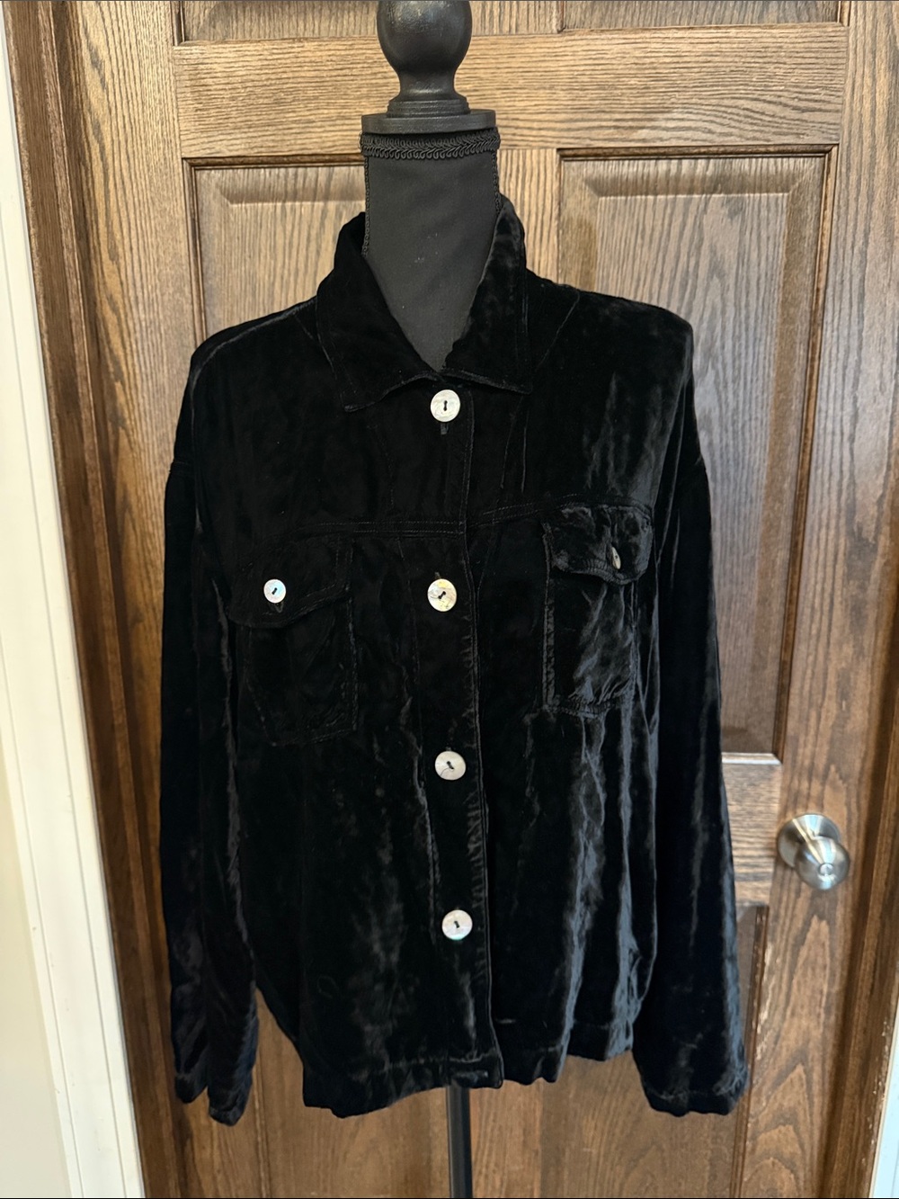 Vintage Two Star Dog Black Rayon Velvet Button-Front Jacket XL Made in USA
